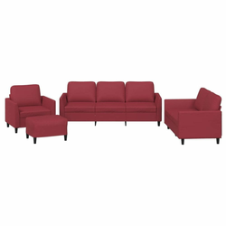4-dijelni set sofa s jastucima crvena boja vina od umjetne kože