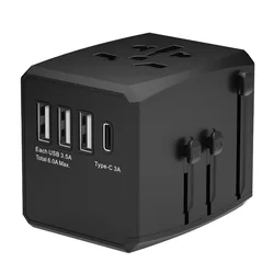 Potovalni adapter Techsuit HHT904-B1 EU/UK/AUS/US, 3x USB + 1x USB-C, PD 15W - črn