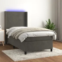 shumee Box spring postelja z vzmetnico LED temno siva 100x200 cm žamet