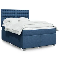 Vidaxl Box spring postelja z vzmetnico modra 140x200 cm blago