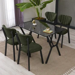 HANAH HOME Set Trpezarijski sto i 4 stolice Elma Green Black