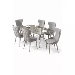 HANAH HOME Rasklopivi trpezarijski sto i stolice (7 delova) Esla Anthracite Chrome Grey