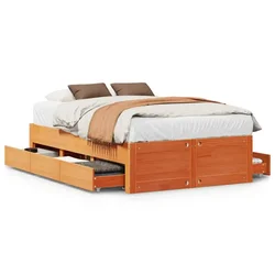 Vidaxl Posteljni okvir brez vzmetnice s predali 135x190 cm borovina