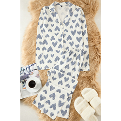 Trendyol Ecru 100% Cotton Leopard Heart Knitted Pajamas Set