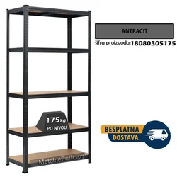 Polica metal-medijapan 180x75x30cm, 5x175kg antracit