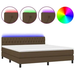 Vidaxl Box spring postelja z vzmetnico LED temno rjava 180x200cm blago