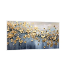 Canvas Slika na platnu Zlatni listovi, Sa ramom, 100 x 50 cm, Beli