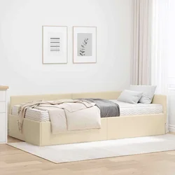 Kutni krevetni okvir s madracem Ostalo 2 pcs Krema tkanina