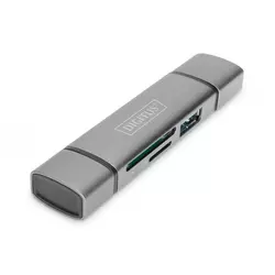 Combo Card Reader Hub (USB-C+USB 3.0) 1x SD, 1x MicroSD, 1x USB 3.0, grey
