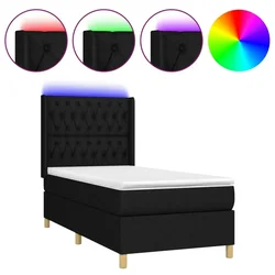 Vidaxl Box spring postelja z vzmetnico LED črna 100x200 cm blago