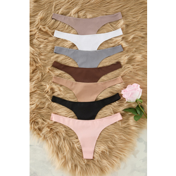 Trendyol Black-Multicolored 7-Pack Micro Plain Thong Panties