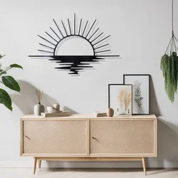 WallXpert metalni zidni ukras DCV-1050-MT, sunce sa zracima na horizontu i odraz u vodi, 60 x 40 cm, crni