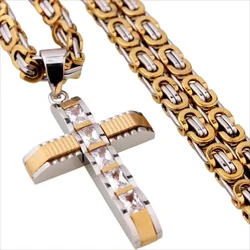 Muška Ogrlica s Križem DJ-38733 - Srebrna / Zlatna / 60cm KP38733