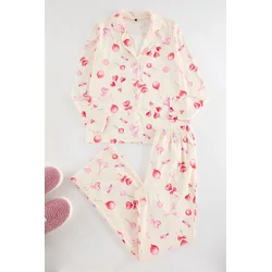 Trendyol Ecru 100% Cotton Heart Knitted Pajama Set