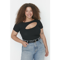Trendyol Curve Black Ribbed Cut-Out Detail Crop Knitted Blouse