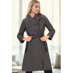 Z9645 DEWBERRY WOMENS COAT-HERRINGBONE BLACK