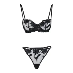 Trendyol Black Embroidered Lace Capless Knitted Underwear Set
