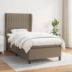 Greatstore Box spring postelja z vzmetnico taupe 90x190 cm blago