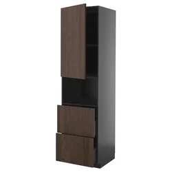 METOD/KNIVSHULT Visoka omara za mv pečico+1 vr/2 pr, črno siva/Sinarp rjava, 60x60x220 cm