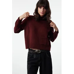 Trendyol Claret Red Pocket Detailed Soft Textured Knitwear Sweater