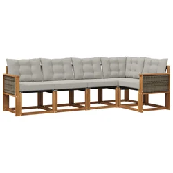 Set vanjskih sofa s jastukom 5 pcs Prirodna i svjetlosiva