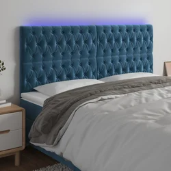 shumee LED posteljno vzglavje temno modro 180x7x118/128 cm žamet