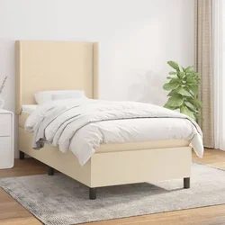 Vidaxl Box spring postelja z vzmetnico krem 90x200 cm blago