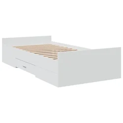 Vidaxl Posteljni okvir s predali bel 75x190 cm inženirski les