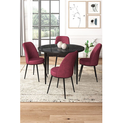 Hanah Home Set Trpezarijski sto i 4 stolice, Bordo-crni