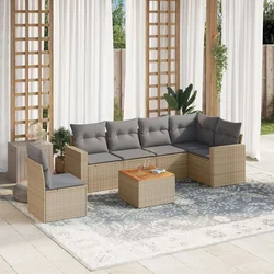 7-dijelni set vrtnih sofa s jastucima bež od poliratana