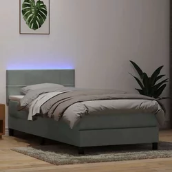 Box Spring krevet s madracem i LED svijetlo sivi 80x220 cm samt
