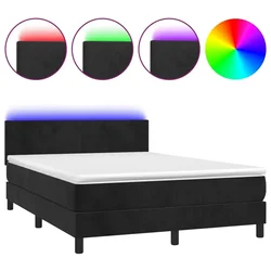 Vidaxl Box spring postelja z vzmetnico LED črna 140x200 cm žamet