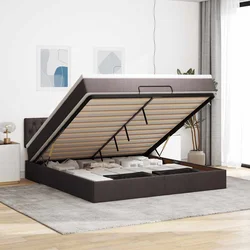 vidaXL Otomanska postelja z vzmetnico&LEDs temno rjava 180x200cm blago