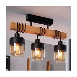 Brilagi - Plafonski luster WOOD GLASS 3xE27/60W/230V borovina/crna/dimljeno braon