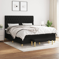 Greatstore Box spring postelja z vzmetnico črna 180x200 cm blago