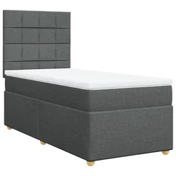 Vidaxl Box spring postelja z vzmetnico temno siva 100x200 cm blago