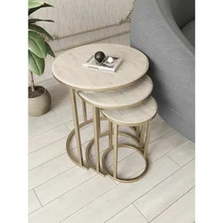 Hanah Home set od 3 pomoćna stola Milas 3, zlatni / travertin
