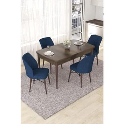 Hanah Home trpezarijski set Nef, sto na razvlačenje i 4 stolice, ploča u dekoru drveta Baroque, teget tkanina Jerry