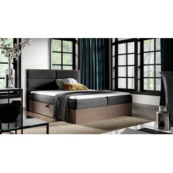Boxspring postelja Wood 5 - 160x200 cm - temni hrast