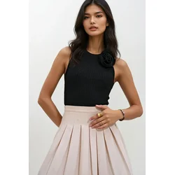 Trend Alacati Stili Ženska bluza bez rukava ALC-X12182, Okrugli izrez, Crna
