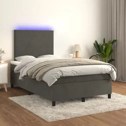 Vidaxl Box spring postelja z vzmetnico LED temno siva 120x200 cm žamet