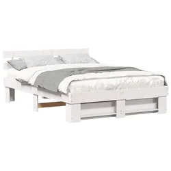 Vidaxl Konstrukcija postelje Bela 150 x 200 cm Masivno borovo les