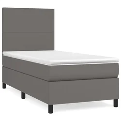 Vidaxl Box spring postelja z vzmetnico siv 100x200 cm umetno usnje