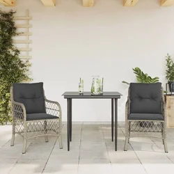 3-dijelni bistro set s jastucima svjetlosivi od poliratana