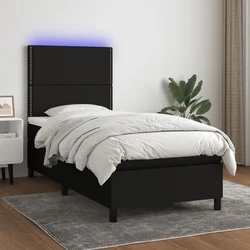 Krevet box spring s madracem LED crni 90x190 cm od tkanine
