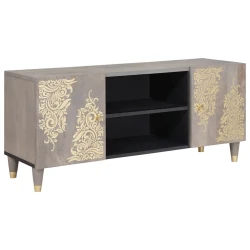 TV ormar s policom Siva 105 x 33 x 46 cm Čvrsto drvo manga