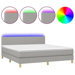 Vidaxl Box spring postelja z vzmetnico LED sv. siva 180x200 cm blago