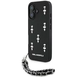 Ovitek Karl Lagerfeld Case Saffiano Crystals w/Chain for iPhone 16 black (KLHCP16SPSADJSK)