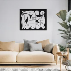WallXpert metalni zidni ukras ART-DC-010, apstraktne isprepletane figure, bele linije na crnoj ploči, 50 x 39 cm, crni
