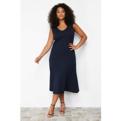 Trendyol Curve Navy Blue Corded A-line Midi Knitted Dress
